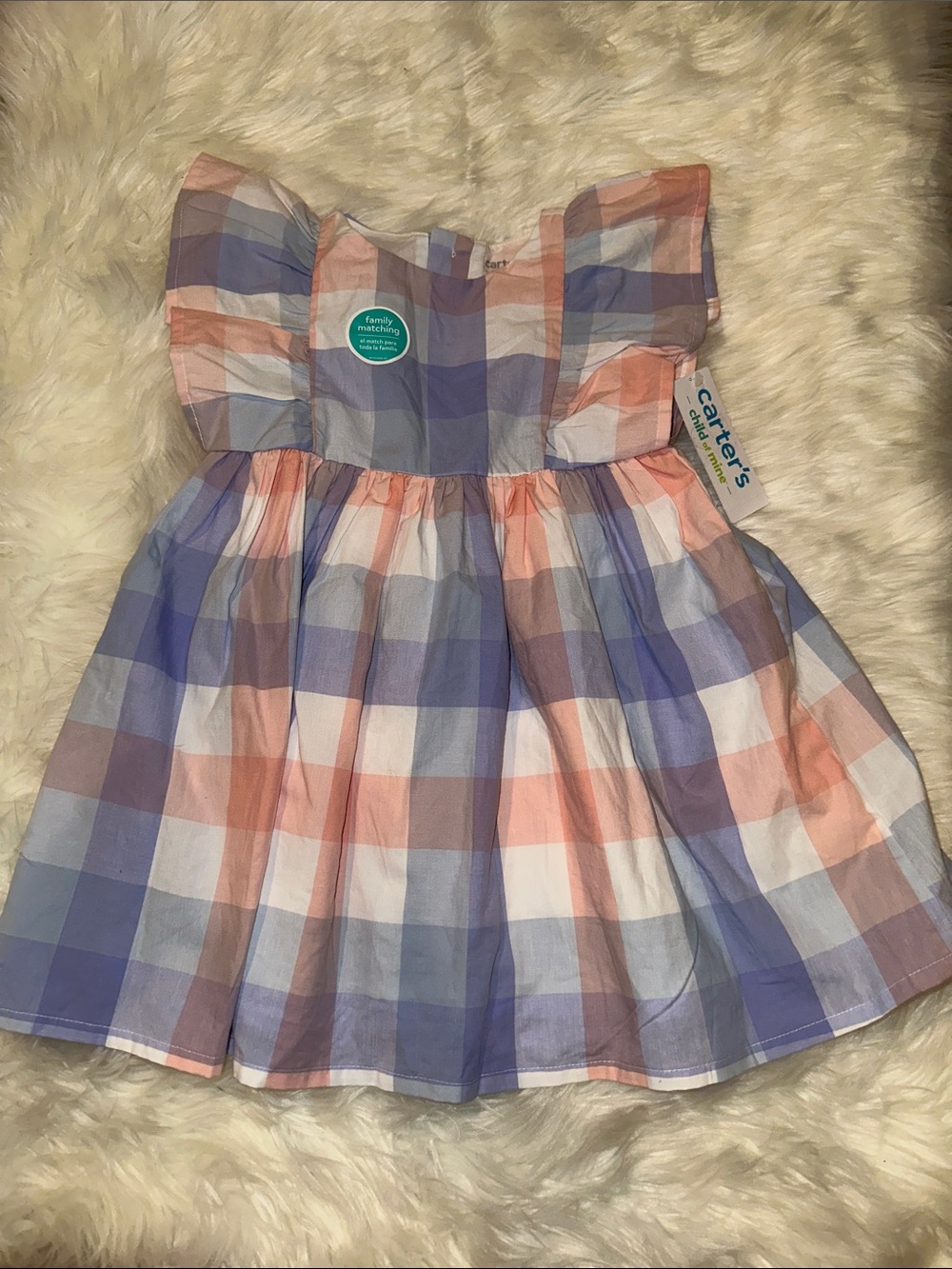Carter's Pink, Purple & White Gingham Ruffle-Sleeve Dress